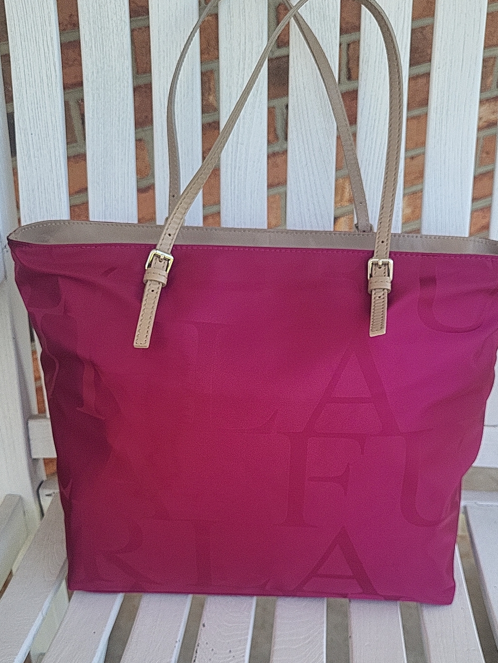 Furla Magenta Tote with Tan Handles